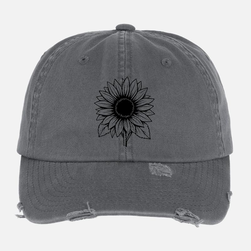 Fleur Fleur Noire Fleurs de Tournesol Fleurs Casquette vintage effet usé Flexfit