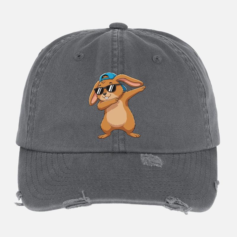 Cool Dabbing Rabbit Sunglasses Cartoon Art Flexfit Vintage Destroyed Cap