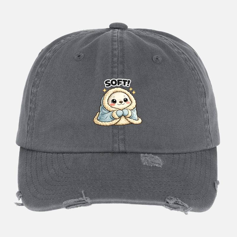 Kuschel-Maskottchen im Wintermantel - Flexfit Vintage Destroyed Cap - Dunkelgrau