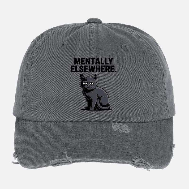 Mentally Elsewhere Cat Tee Flexfit Vintage Destroyed Cap