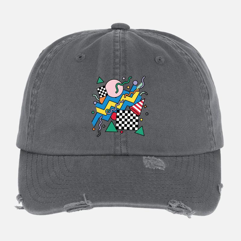 Geometric Neon Punk Pattern - Flexfit Vintage Destroyed Cap - dark grey