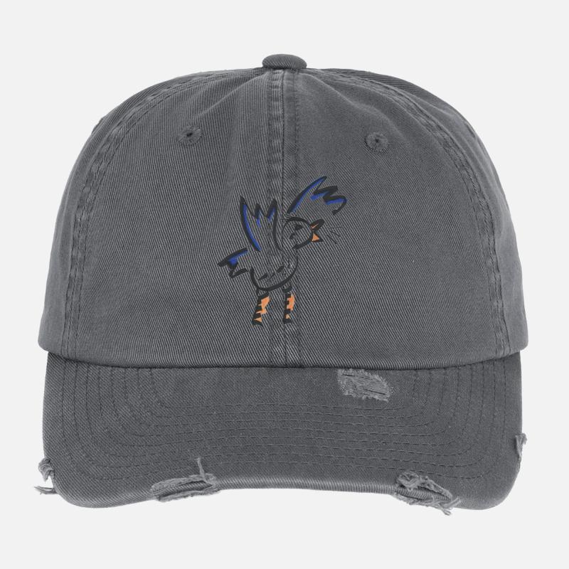 Orange Blue Abstract Rooster Flexfit Vintage Destroyed Cap