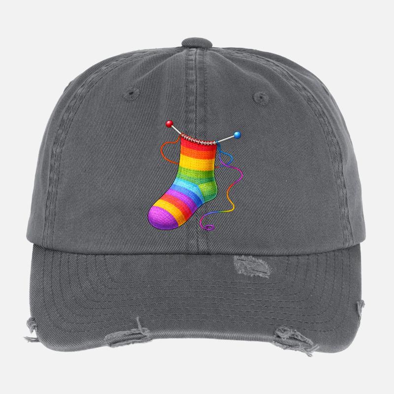 Gestrickte Regenbogen Socke Illustration  Flexfit Vintage Destroyed Cap