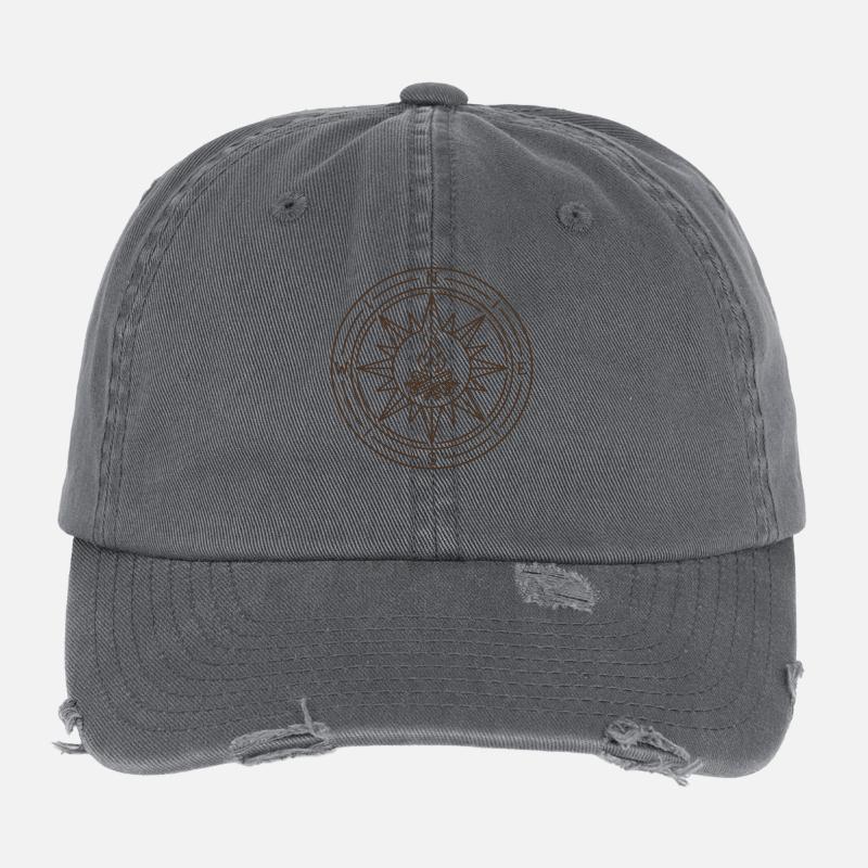 Outdoor Compass Campfire Camping Nature Hiking Flexfit Vintage Destroyed Cap