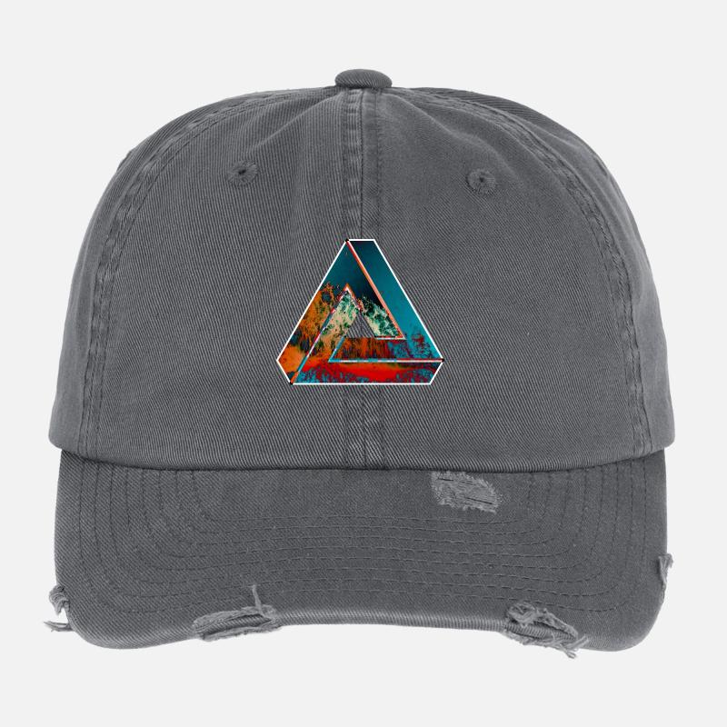 Penrose triangle optical illusion colored patterned Flexfit Vintage Destroyed Cap