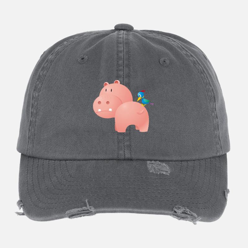 Nilpferd mit Vogel Flexfit Vintage Destroyed Cap