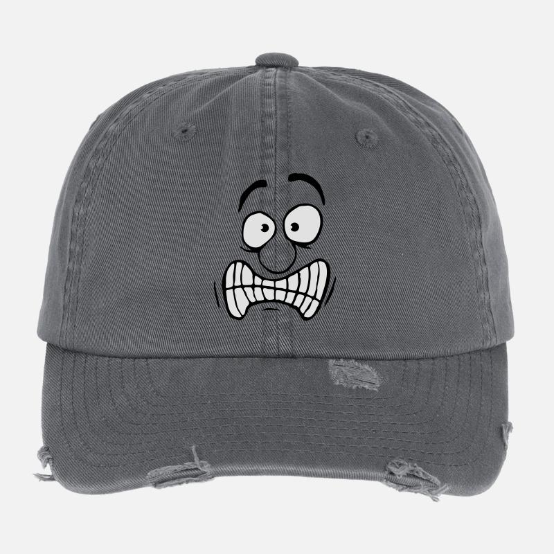 Insecure Anxious Comic Cartoon Face Flexfit Vintage Destroyed Cap