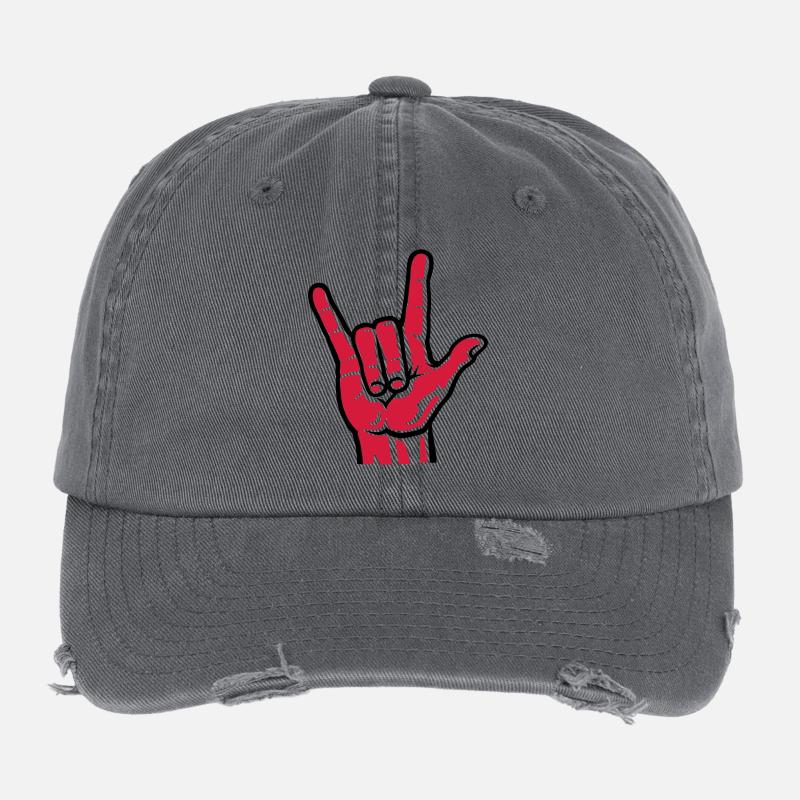 Devil Rock Hand - Pommesgabel (short) 2c Flexfit Vintage Destroyed Cap