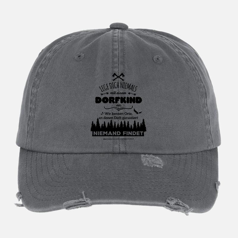 lege dich niemals mit einem Dorfkind an Wald Flexfit Vintage Destroyed Cap
