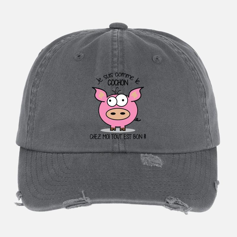 Je suis comme le cochon Casquette vintage effet usé Flexfit