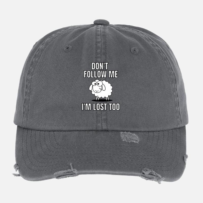 Sheep Lamb Funny Text Ne me suivez pas, je suis perdu aussi - Casquette vintage effet usé Flexfit - charbon