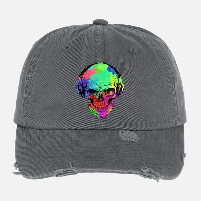 RAINBOW SKULL HEADPHONE Flexfit Vintage Destroyed Cap