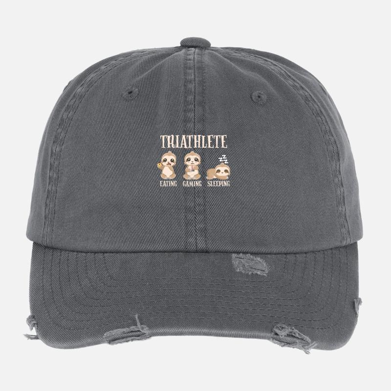 Gaming Sloth Eating Gaming Sleeping Flexfit Vintage Destroyed Cap