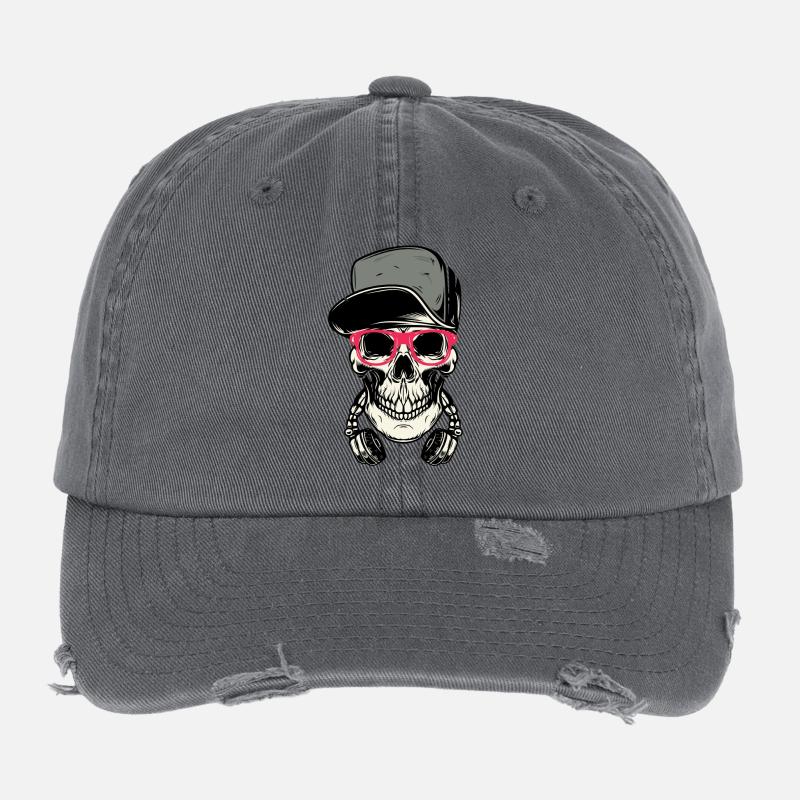 Crâne de DJ avec un casque Casquette vintage effet usé Flexfit