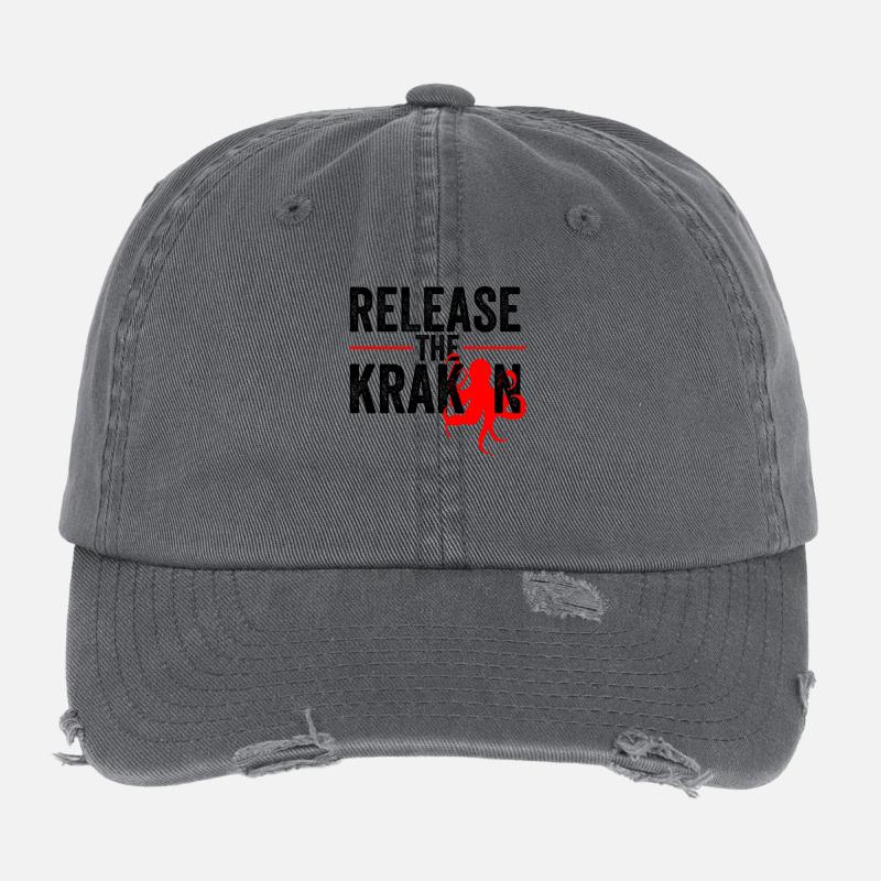 Libérez le Kraken Squid Red Gift Saying Casquette vintage effet usé Flexfit