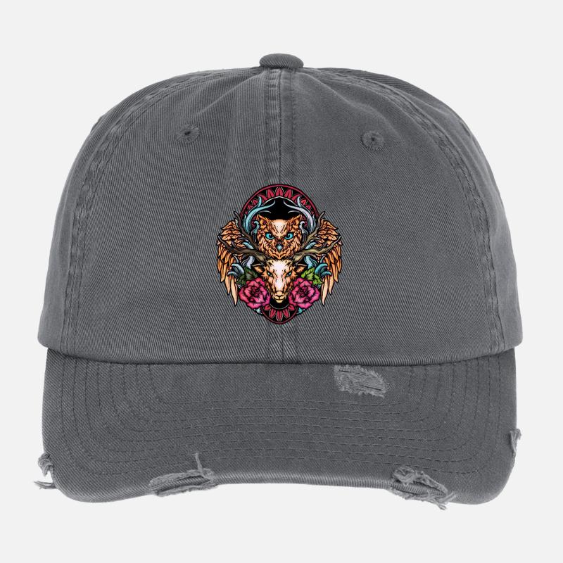Superbe hibou coloré Casquette vintage effet usé Flexfit