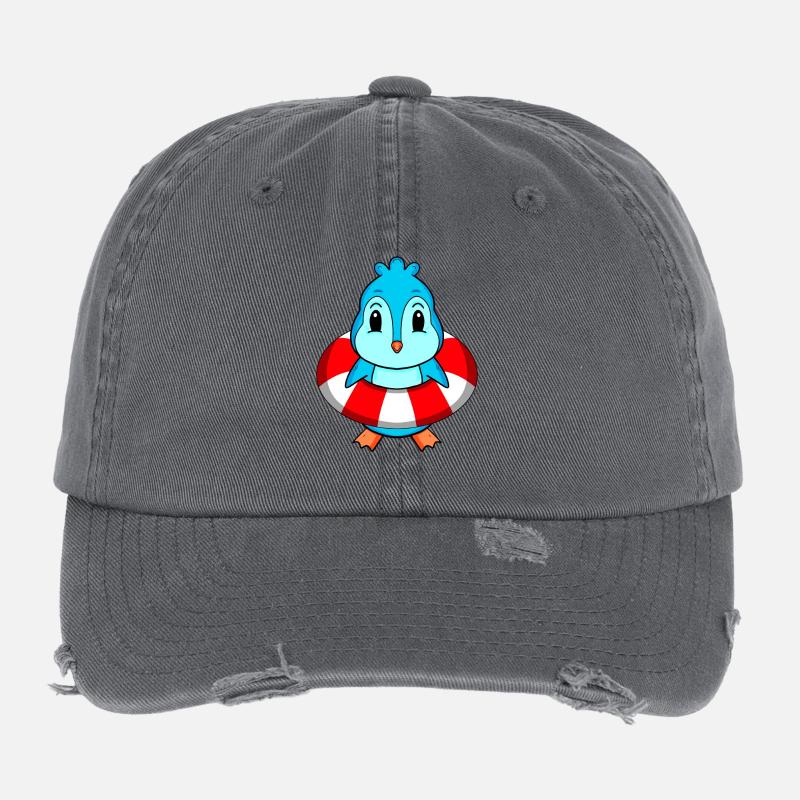 Pinguin Schwimmen Rettungsring Flexfit Vintage Destroyed Cap