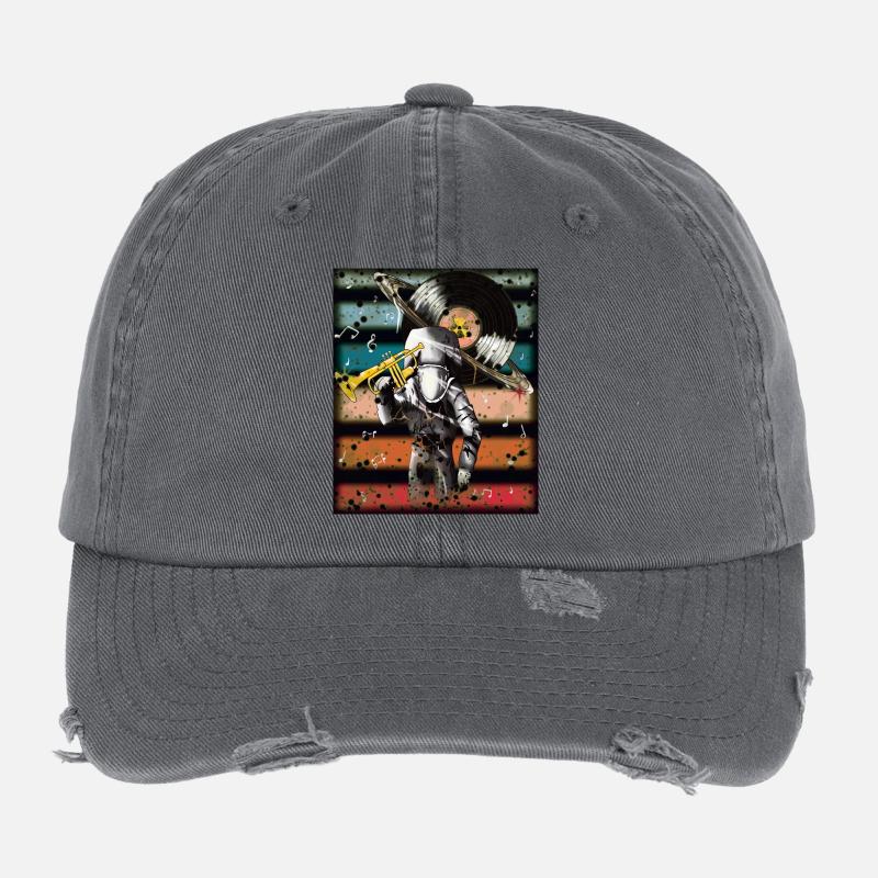 Astronaute Musique Vinyle Art Casquette vintage effet usé Flexfit