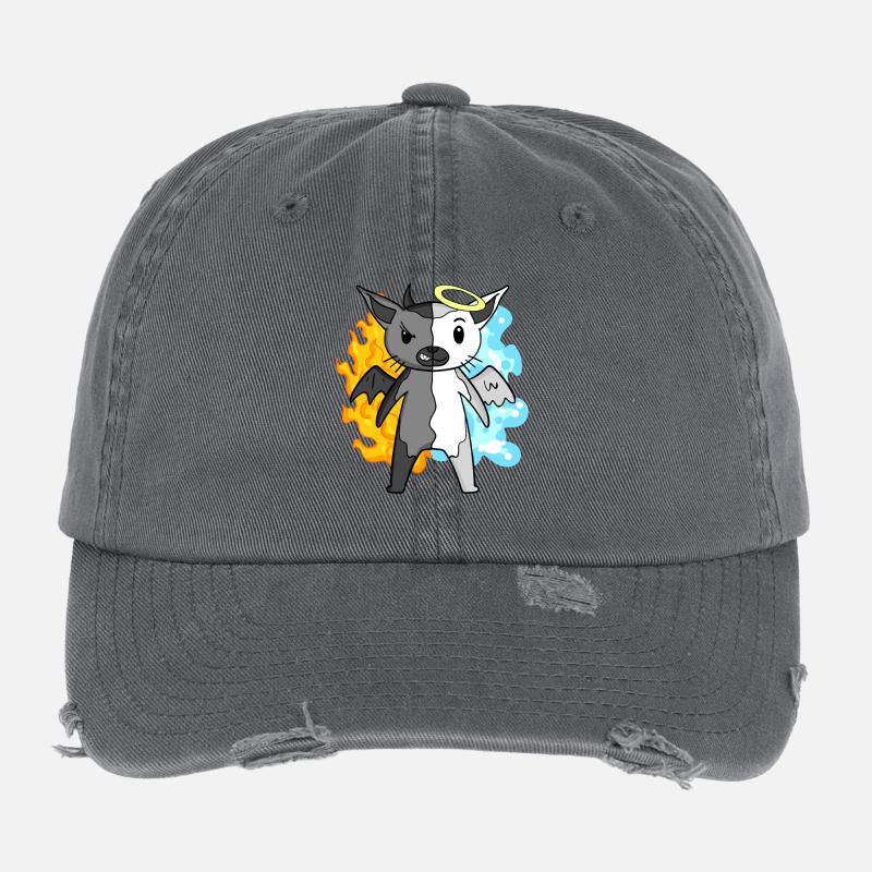 Cat Cat Breed Chausie - Angel and Devil Flexfit Vintage Destroyed Cap