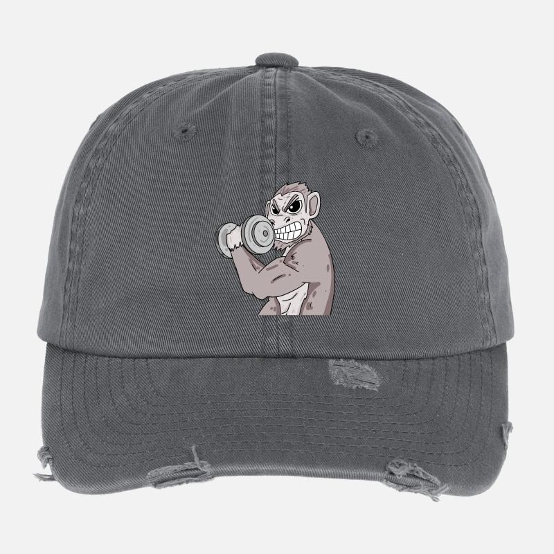 Monkey Fitness Motivation Gift Flexfit Vintage Destroyed Cap