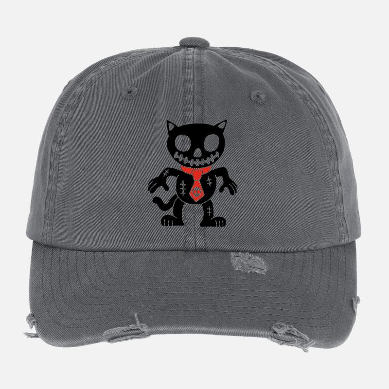 Black cat voodoo doll Flexfit Vintage Destroyed Cap