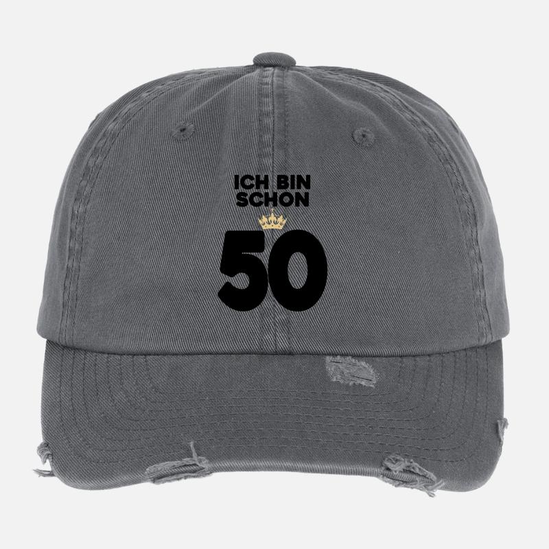 50. Geburtstag Geschenk - 50 Jahre mit Krone Flexfit Vintage Destroyed Cap