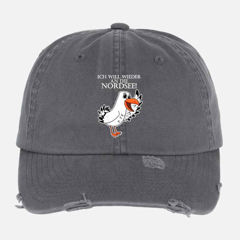 Nordsee Plattdeutsch Spruch Moin Möwe Flexfit Vintage Destroyed Cap