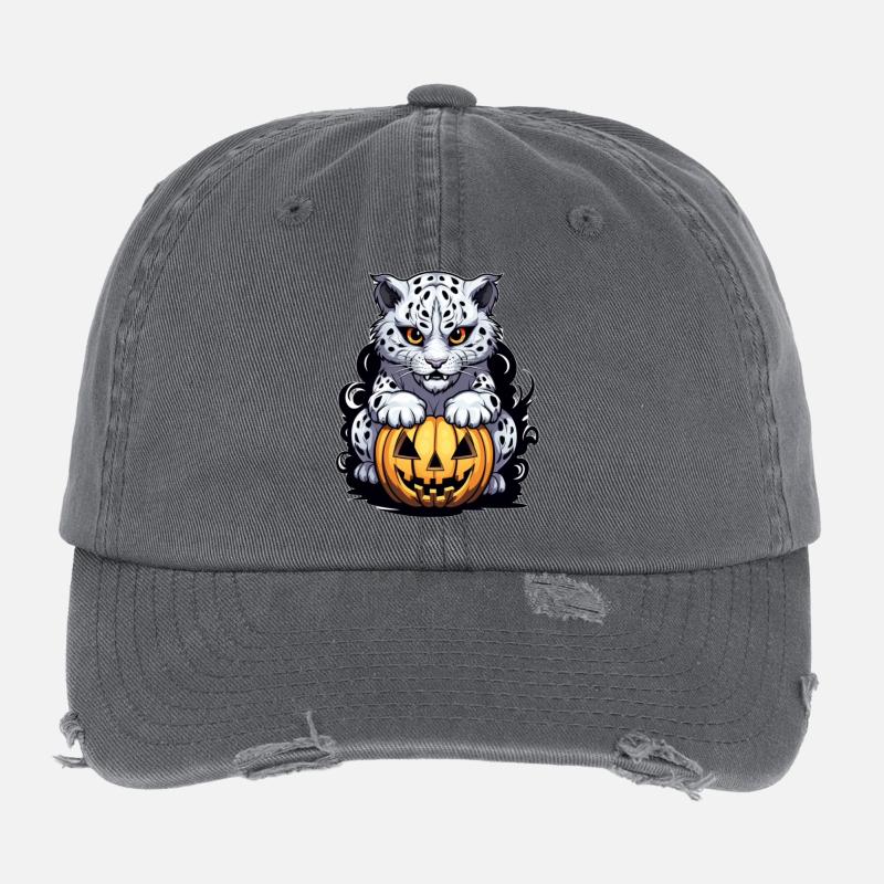 Léopard des neiges avec citrouille d’Halloween Casquette vintage effet usé Flexfit