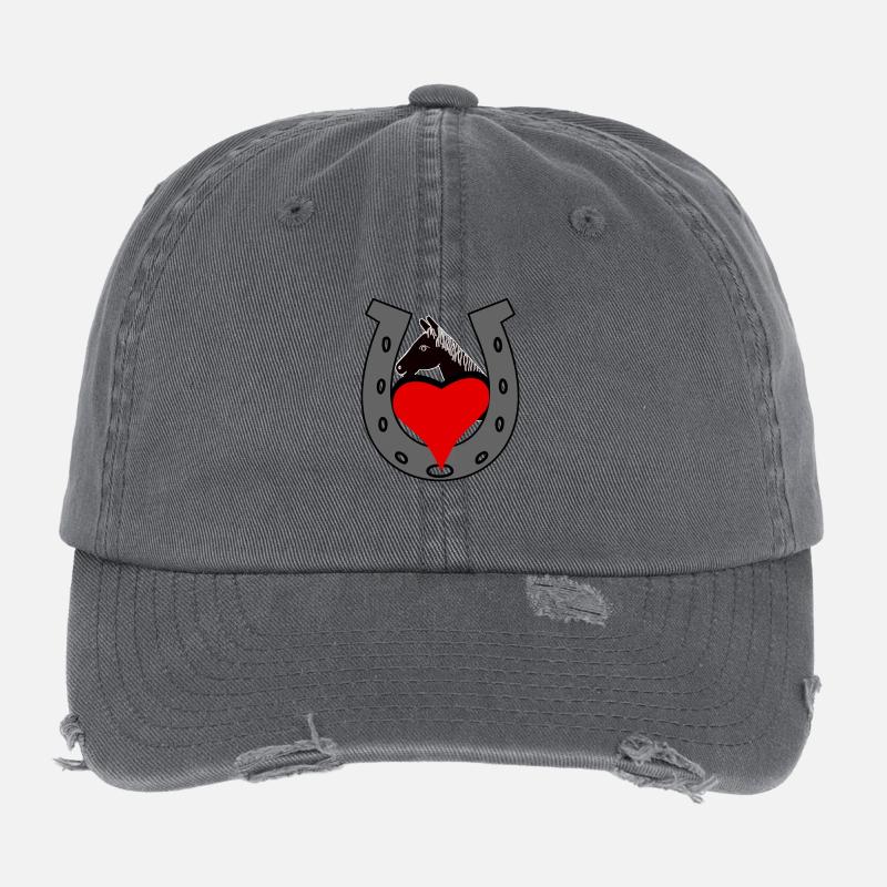 Hufeisen Pferd Pferdekopf Herz Geburtstagsgeschenk Flexfit Vintage Destroyed Cap