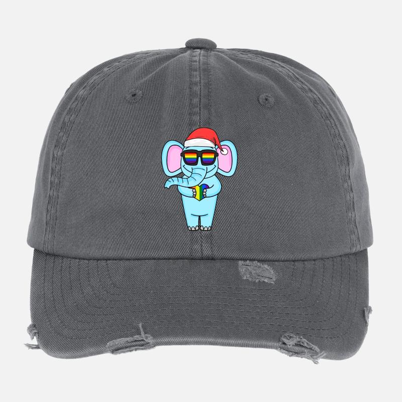 Éléphant Noël arc-en-ciel couleur Broh Casquette vintage effet usé Flexfit