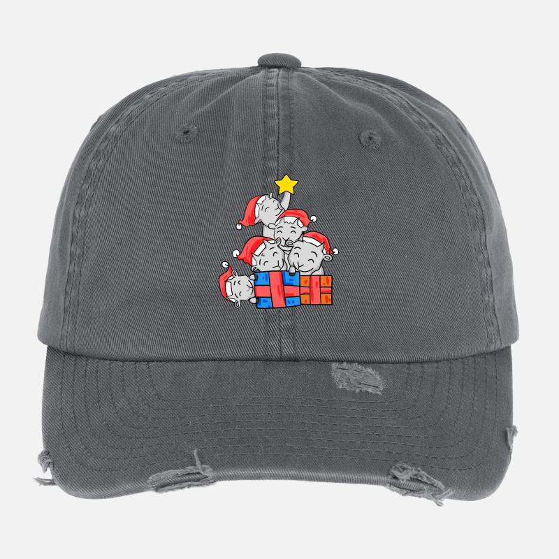Goat Christmas Tree Christmas Flexfit Vintage Destroyed Cap