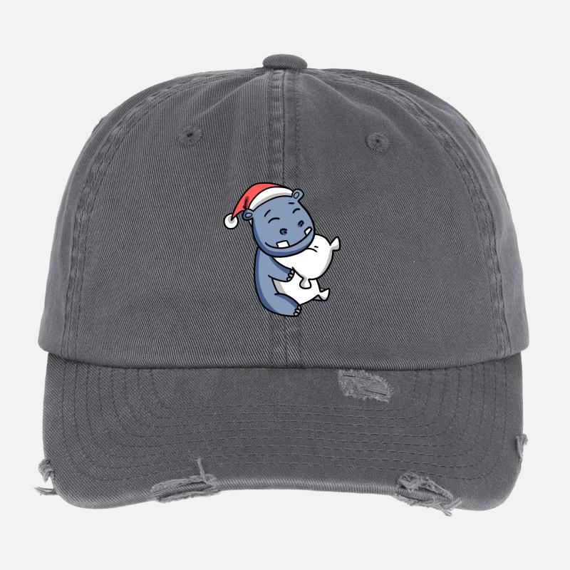 Nilpferd Niedlich Müde Weihnachten Flexfit Vintage Destroyed Cap