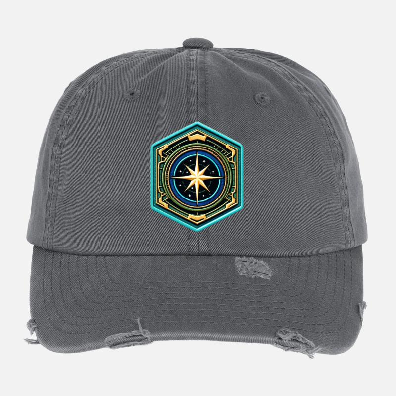 Kartenstern Kompass Patch Flexfit Vintage Destroyed Cap