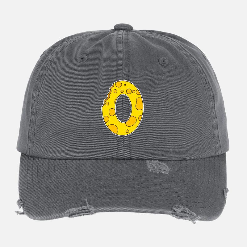 Lettre O - Lettre initiale O - Motif Fromage Casquette vintage effet usé Flexfit