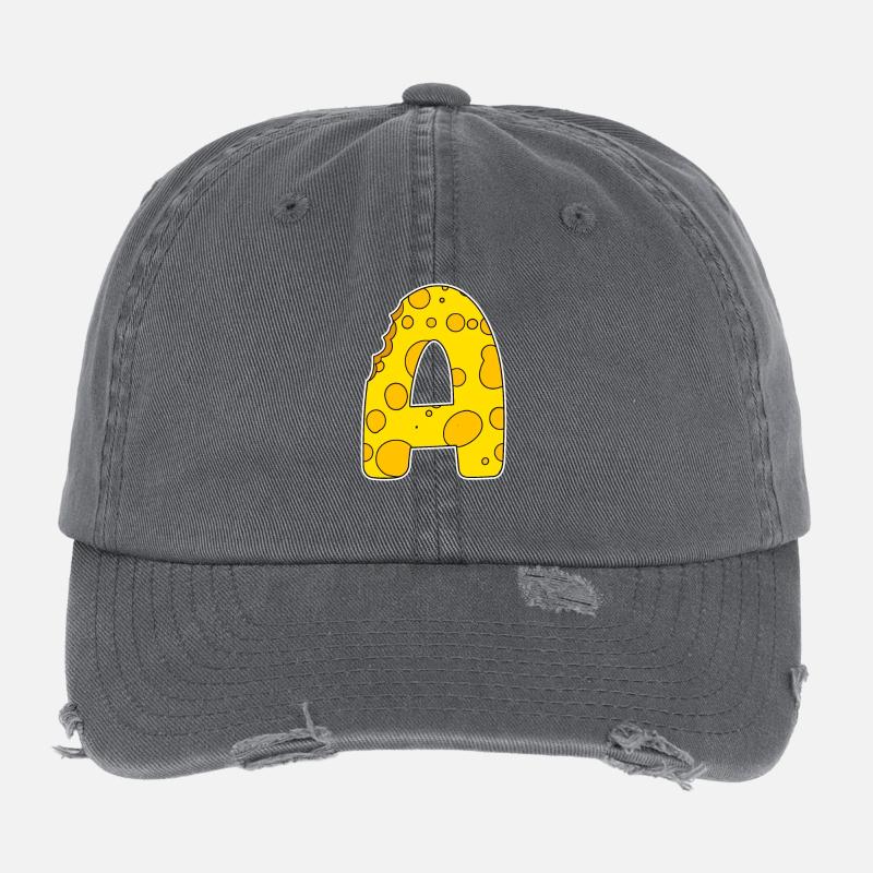 Buchstabe A - Anfangsbuchstabe A - Käse Motiv Flexfit Vintage Destroyed Cap