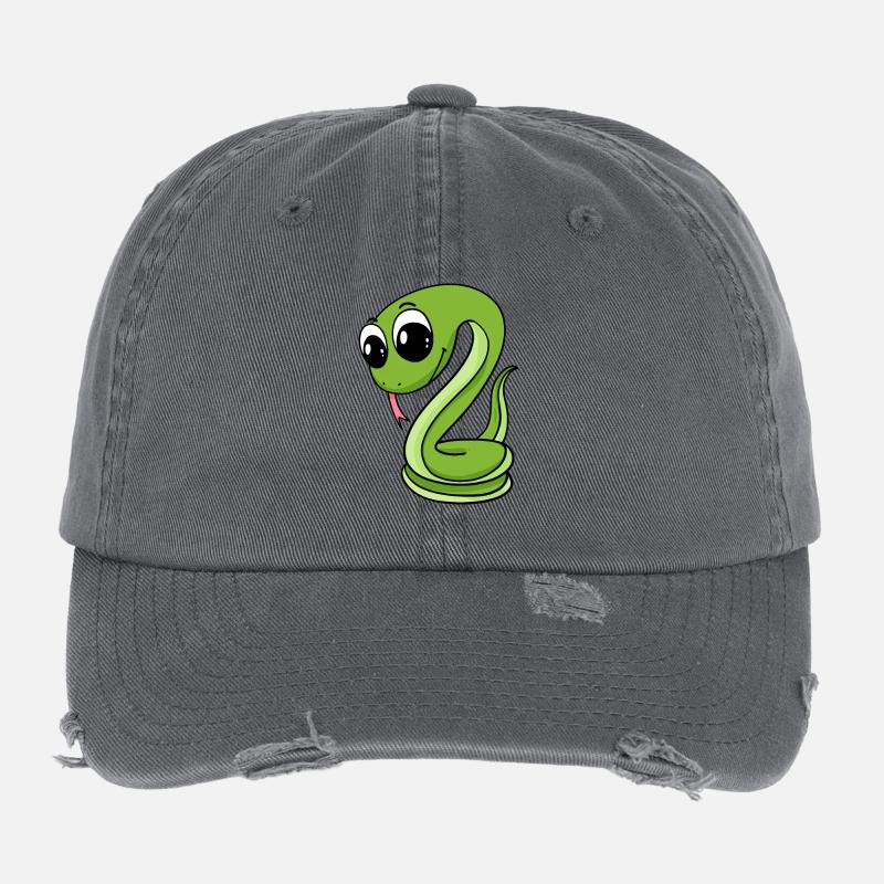 Serpent vert mignon Casquette vintage effet usé Flexfit