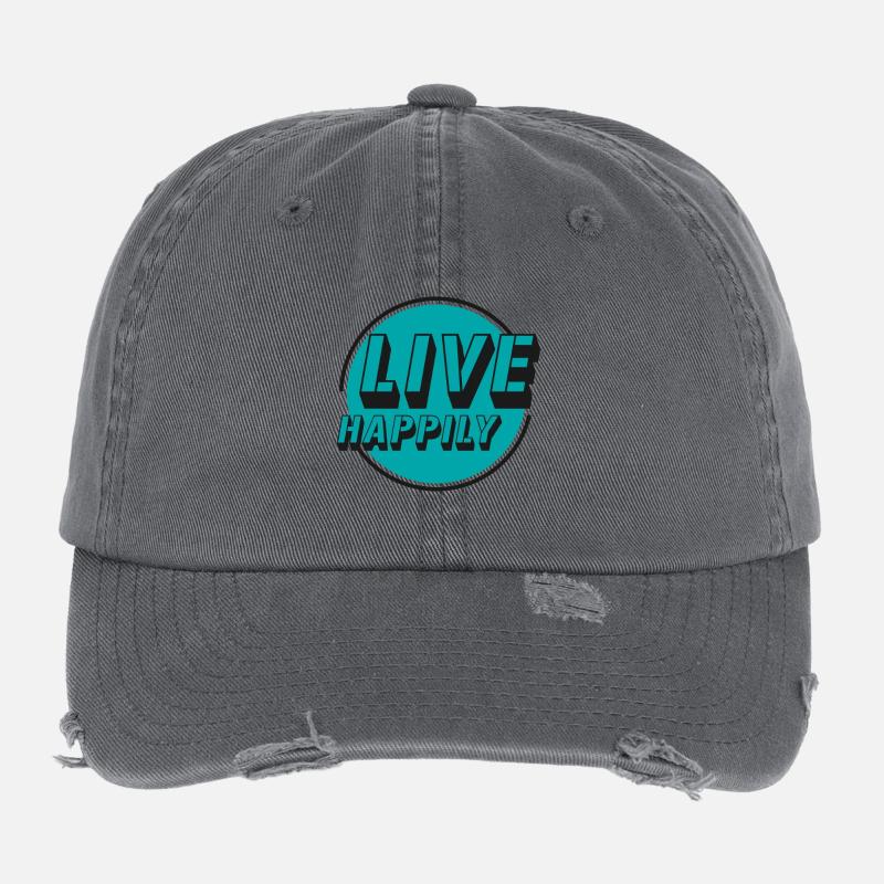 Live Happily Retro Kreis Flexfit Vintage Destroyed Cap