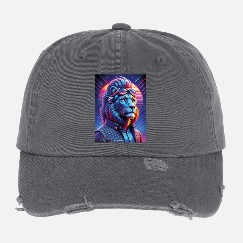 Neon Cyber Löwe mit Sonnenbrille Flexfit Vintage Destroyed Cap