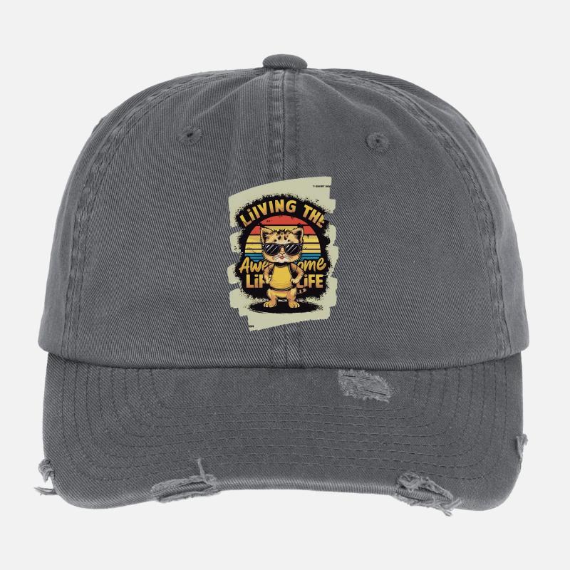 Koala with sunglasses and lifestyle text Flexfit Vintage Destroyed Cap