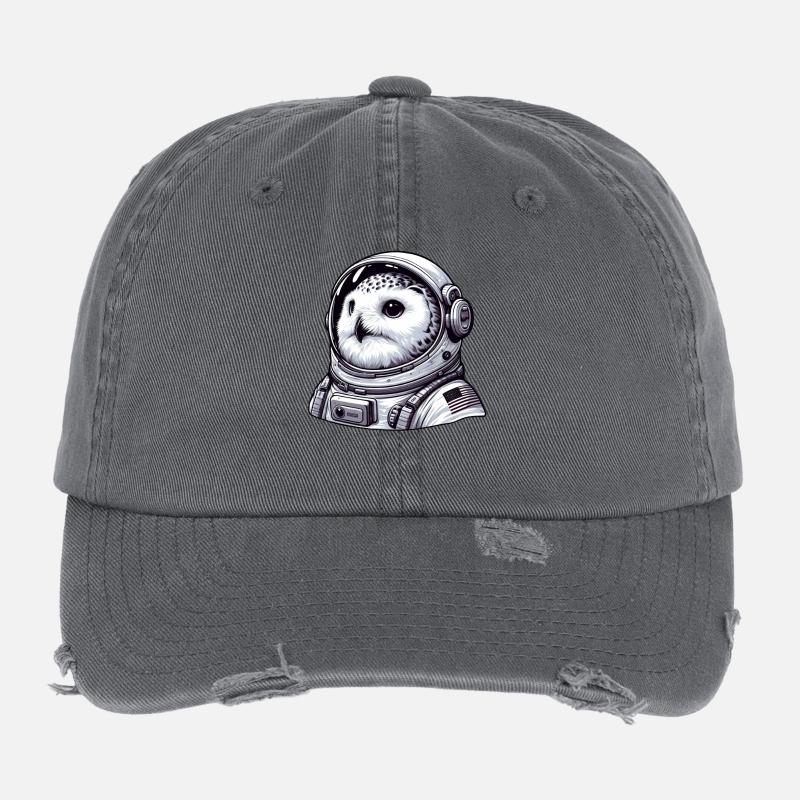 Snowy Owl Astronaut Space Adventure Flexfit Vintage Destroyed Cap
