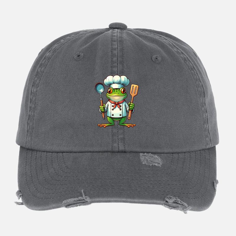 Chef Frog Funny Kitchen Design Flexfit Vintage Destroyed Cap