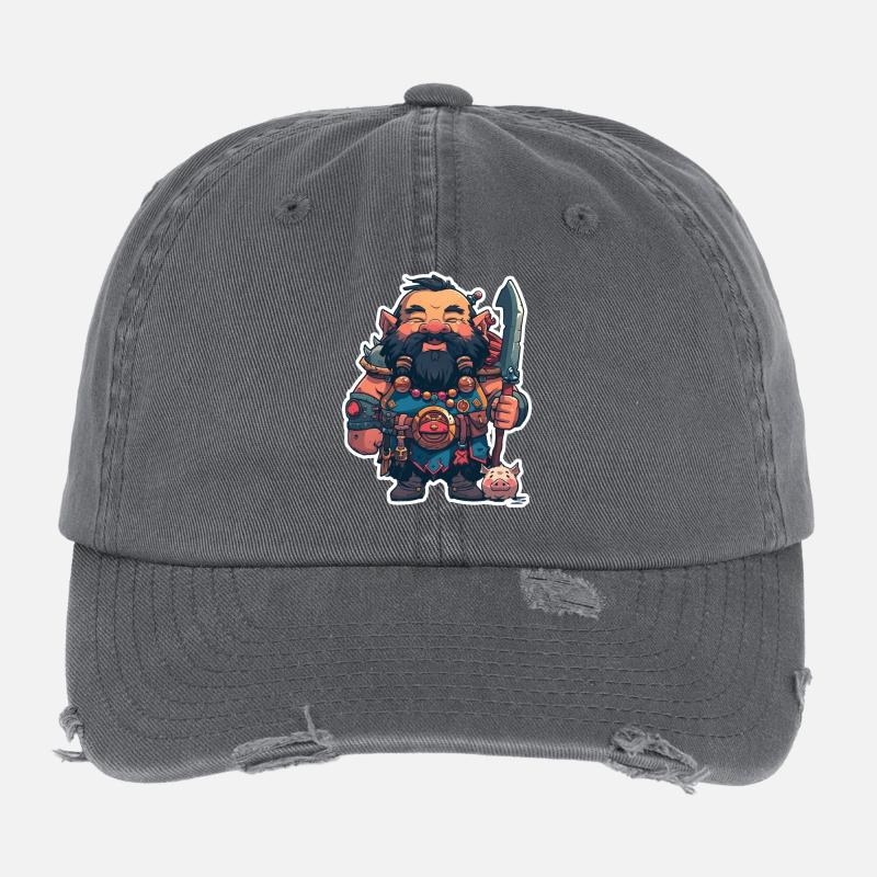 Süßer Zwergenkrieger mit Hausschwein Flexfit Vintage Destroyed Cap