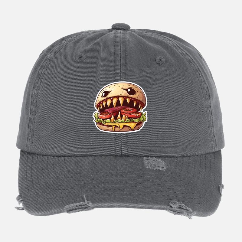 Fleischfressender Cheeseburger – Monster Burger Flexfit Vintage Destroyed Cap