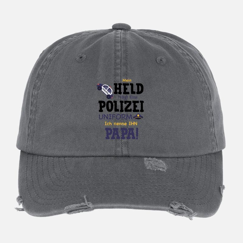Spruch Mein Held trägt eine Polizeiuniform Geschen Flexfit Vintage Destroyed Cap