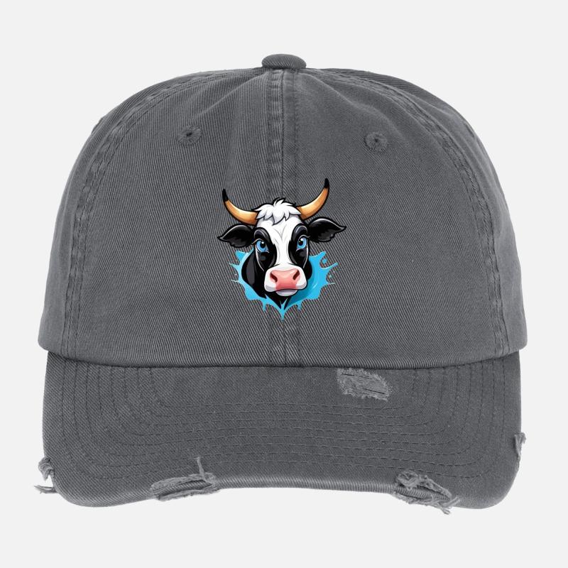 Cow in comic style Flexfit Vintage Destroyed Cap