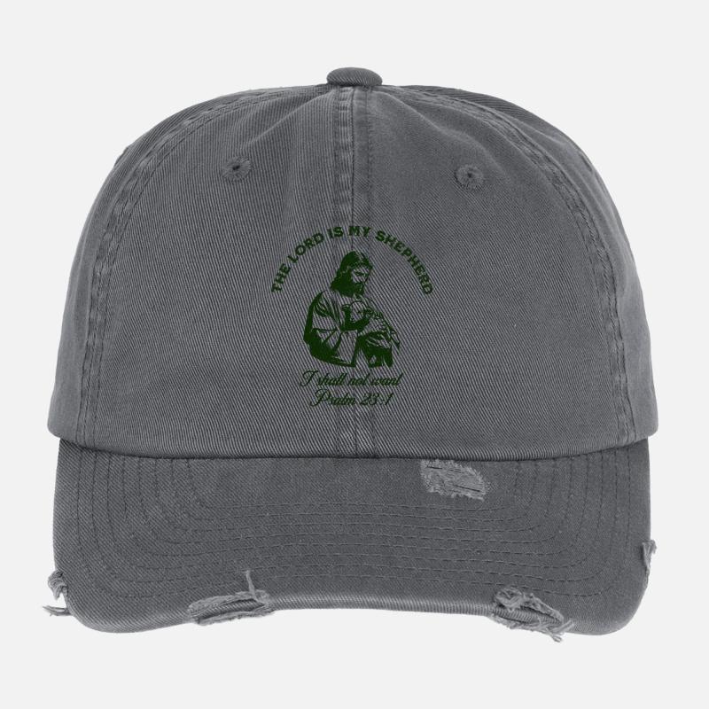 Religious saying on green silhouette Flexfit Vintage Destroyed Cap