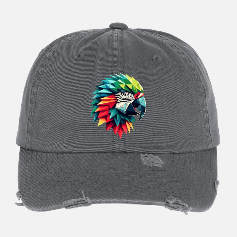 Colorful, geometric parrot polygon motif Flexfit Vintage Destroyed Cap