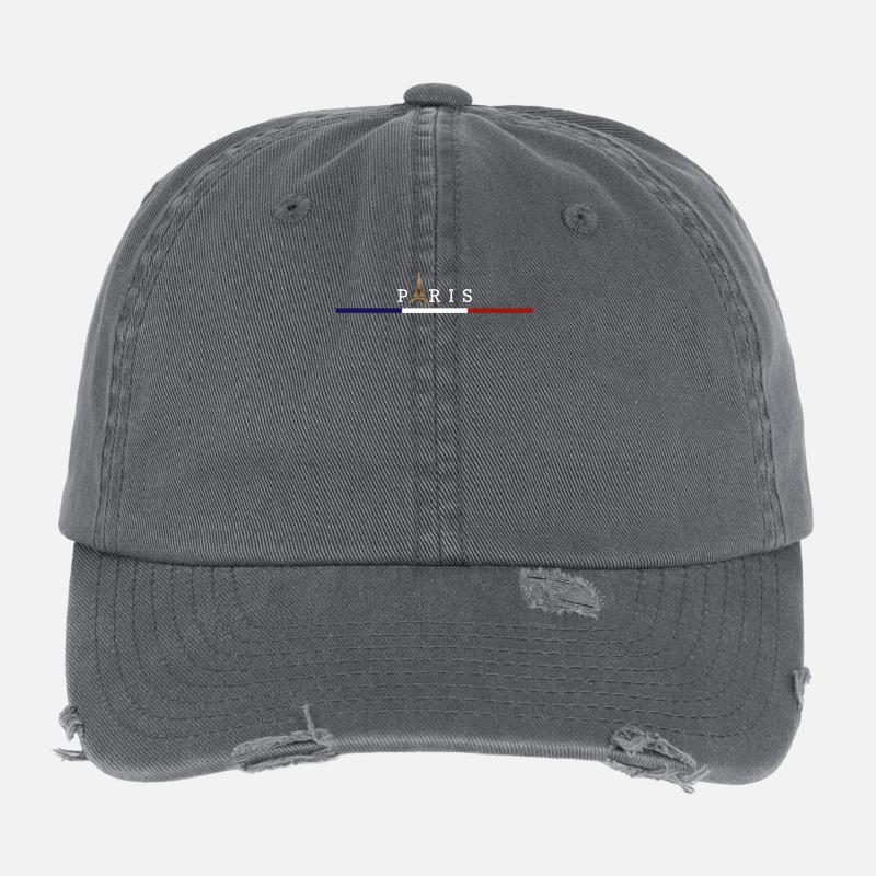 Flag France Eiffel Tower Parisian Elegance Flexfit Vintage Destroyed Cap