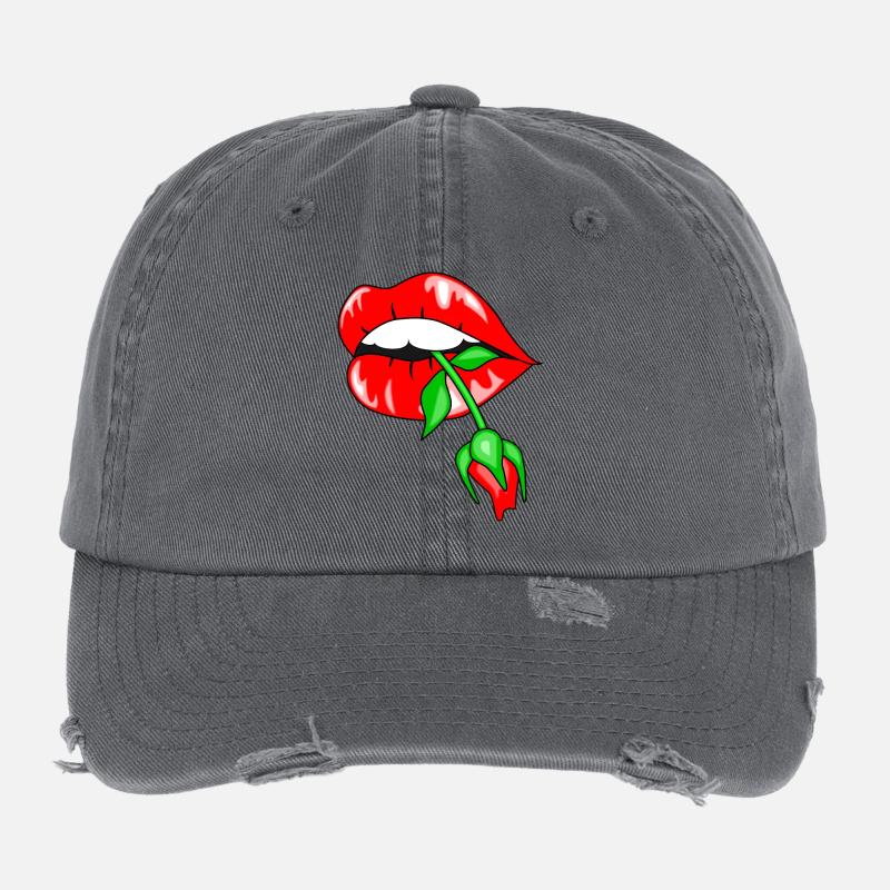 Embrasser les lèvres avec la rose Casquette vintage effet usé Flexfit