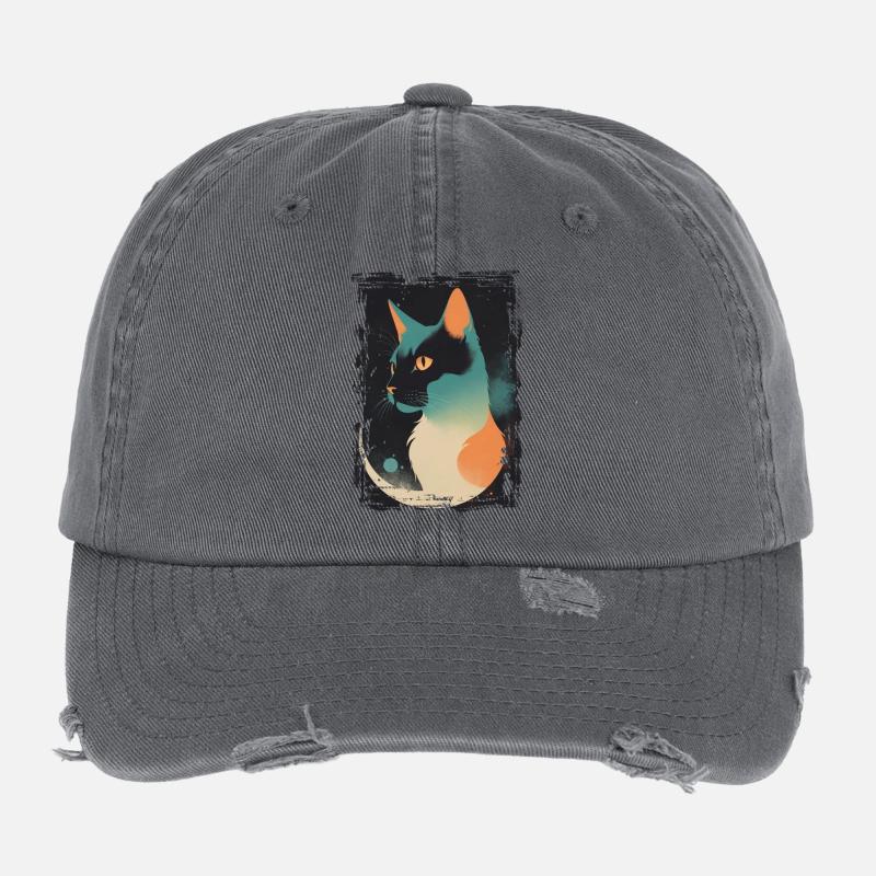 Mystical cat in the moonlight Flexfit Vintage Destroyed Cap